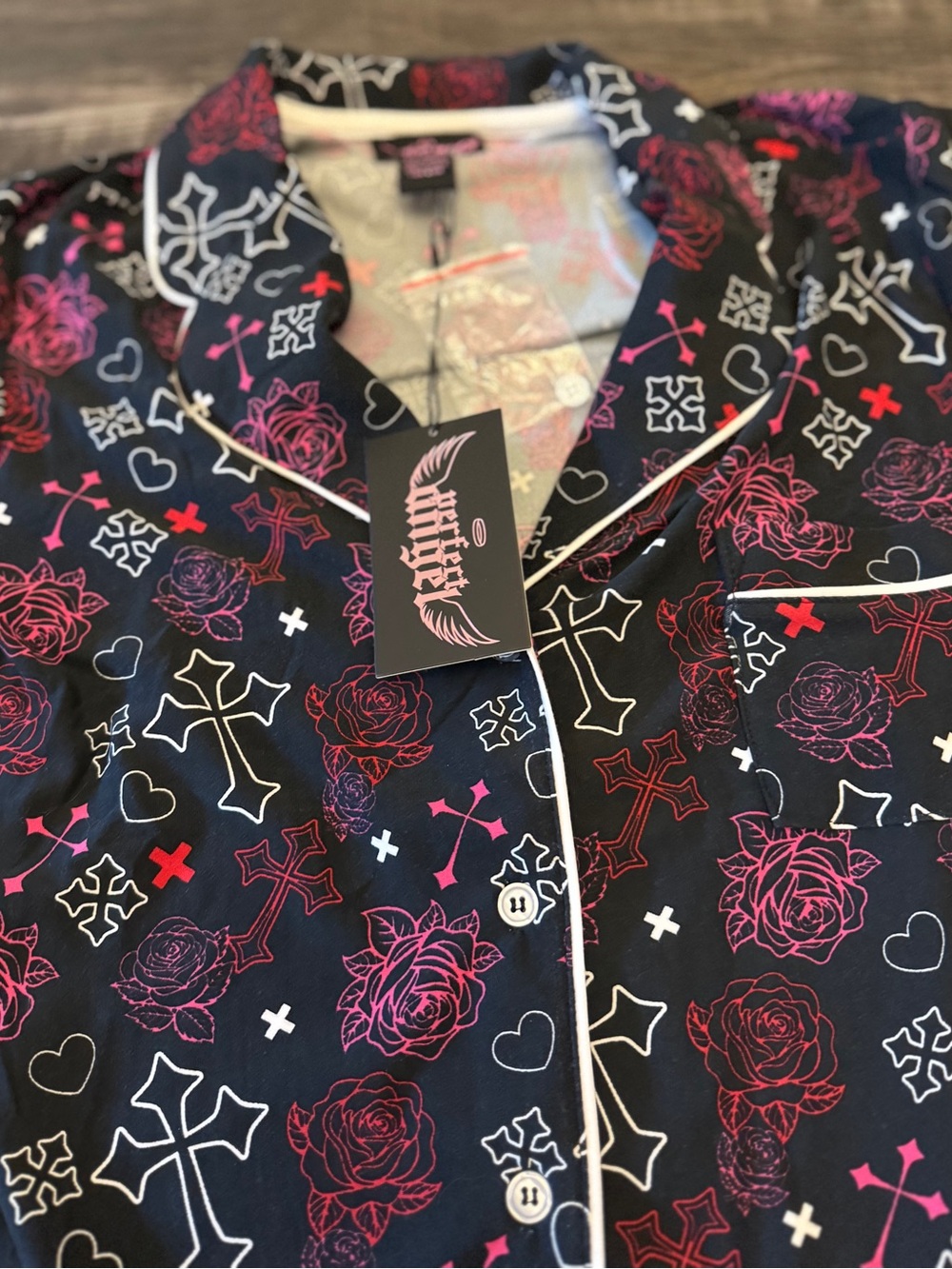 Perfect Angel Rose Cross Print Pajama Shorts Set NWT - Picture 7 of 14